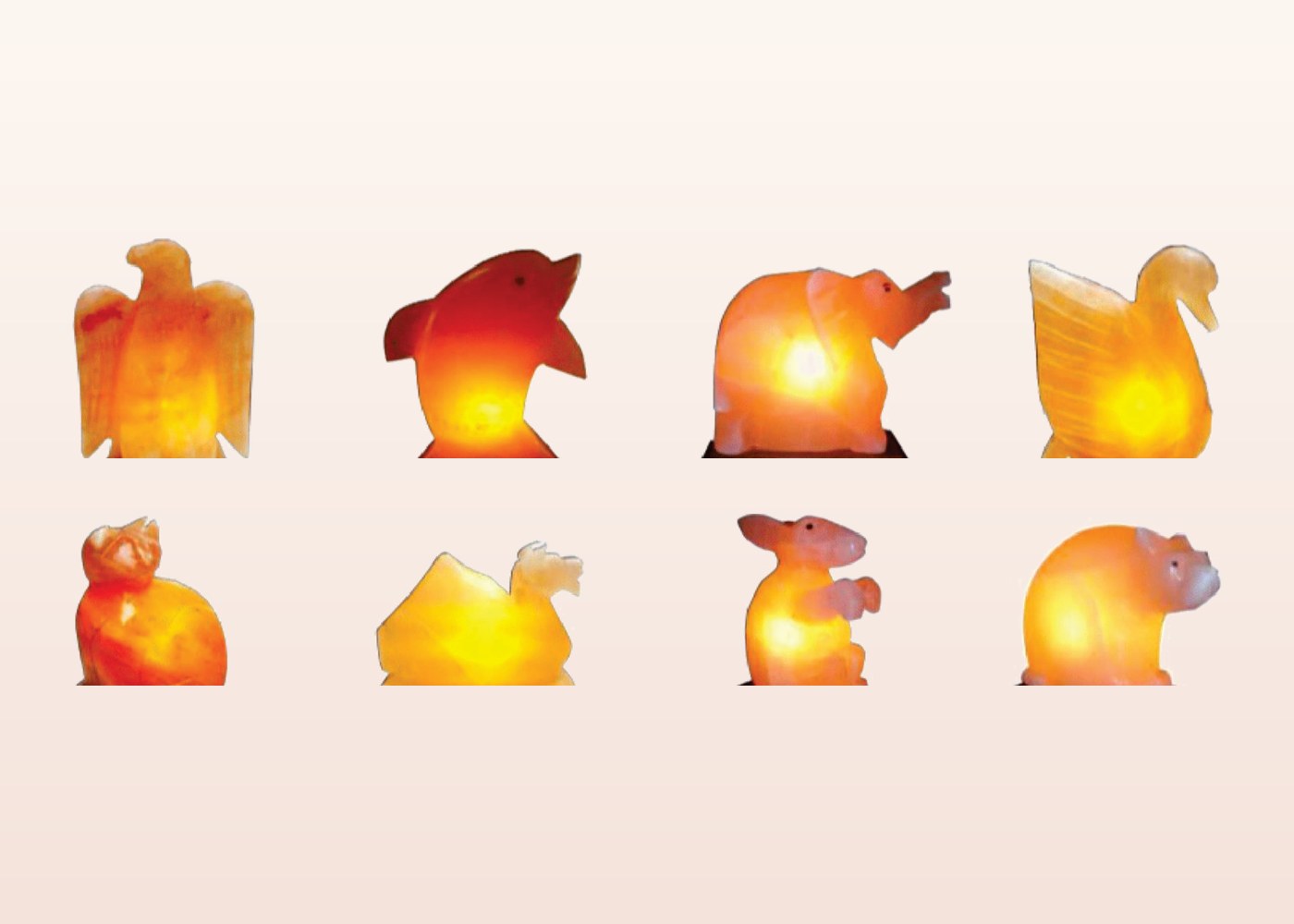 Hand-carved animal-shaped Himalayan salt lamps
